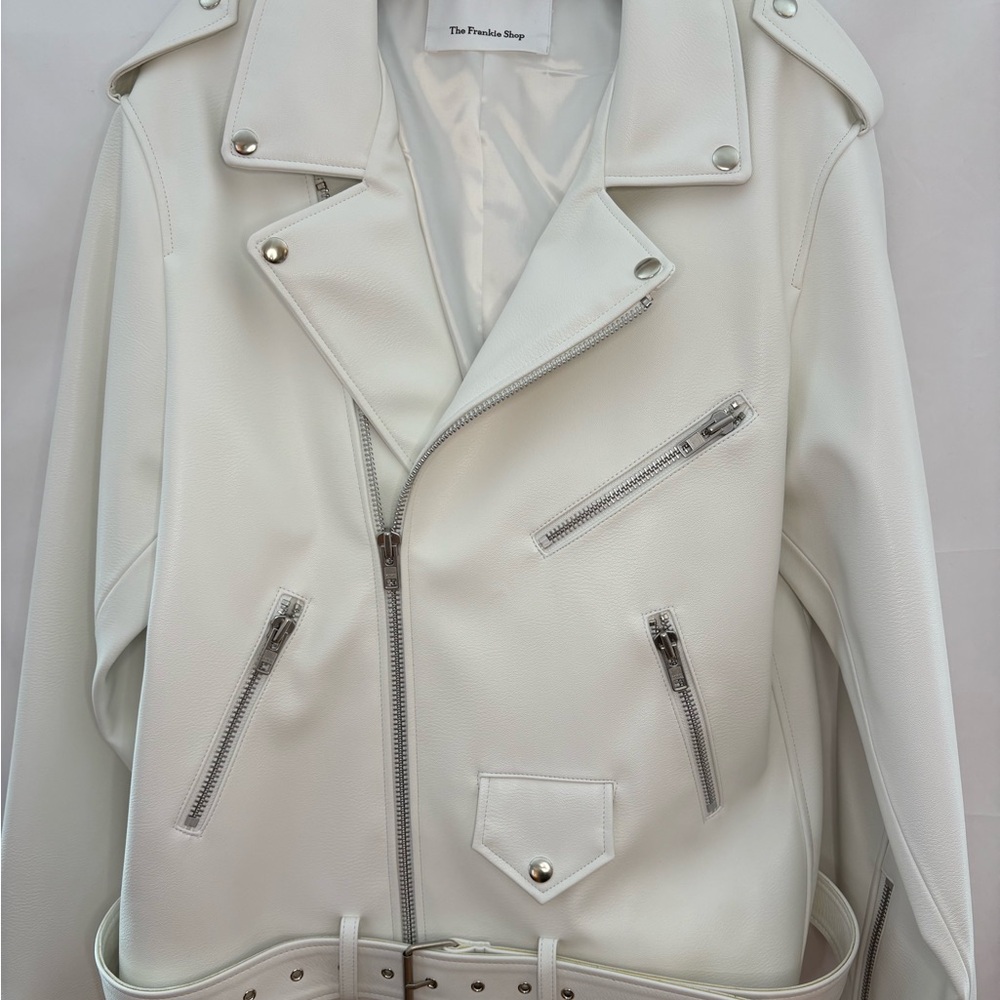 The Frankie Shop - Chicago Oversized Ivory Leather Biker Jacket